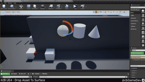 虚幻引擎的50个提高效率的技巧-快速开发技巧 #28 UE – 将资产拖放到表面