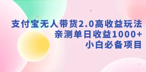 支付宝无人带货2.0高收益玩法，亲测单日收益1000+，小白必备项目