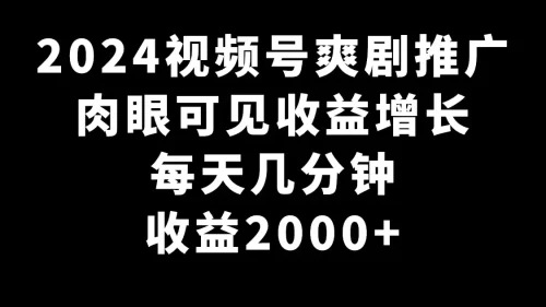 2024视频号爽剧***广，肉眼可见的收益增长，每天几分钟收益2000+